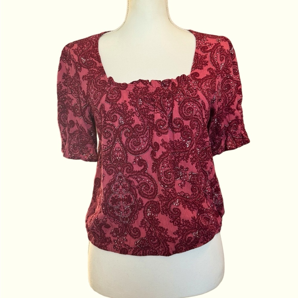 Anthropologie LUQ large pink red paisley boho top - Picture 3 of 10